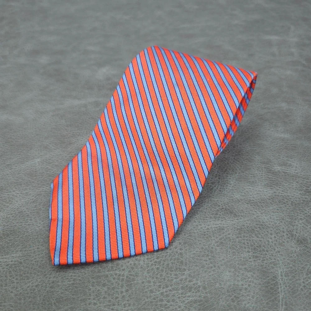 Brooks Brothers 346 Tie Mens Pure Silk Orange Blue Repp Stripe USA Necktie